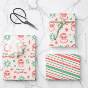 Cooler Santa Retro Frohe Weihnachten rot grün Geschenkpapier Set