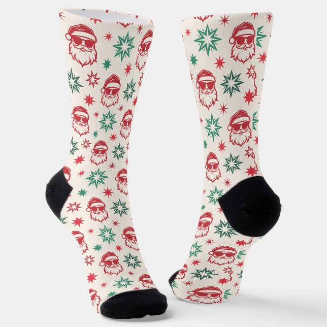 Cooler Santa Retro-Weihnachtskalender Socken (Gewinkelt)