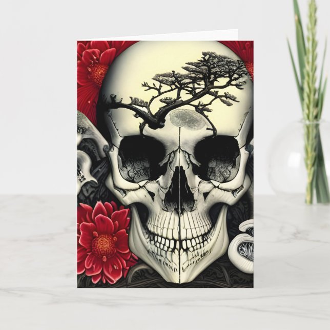 Cooler Schädel, Bäume, Blume Jede Anlässe Gruß Karte (Vorderseite)