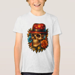 Cooler Schädel in Herzhut - grafischer T - Shirt v