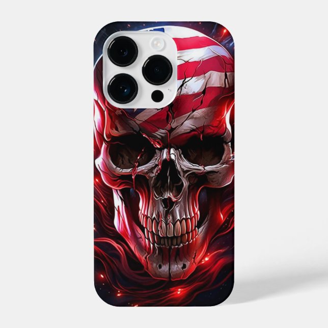 Cooler Schädel mit amerikanischer Flagge iPhone 14 Pro Hülle (Rückseite)