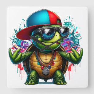 cooler Schildkrötenhühner Quadratische Wanduhr