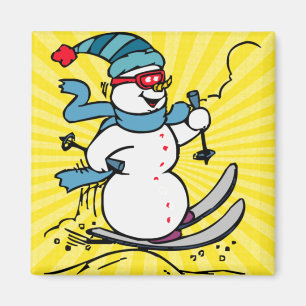 Cooler Schneemann Skifahren Skifahrer Wintersp Magnet