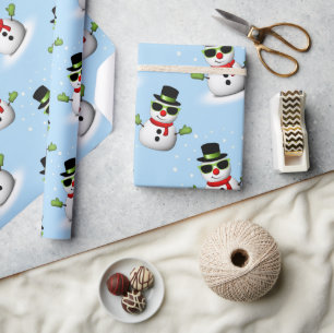 Cooler Schneemann Weihnachten Winter blaues Muster Geschenkpapier