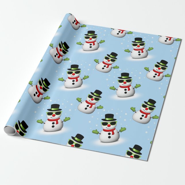 Cooler Schneemann Weihnachtswinterblauer Schnitt Geschenkpapier (Ungerollt)