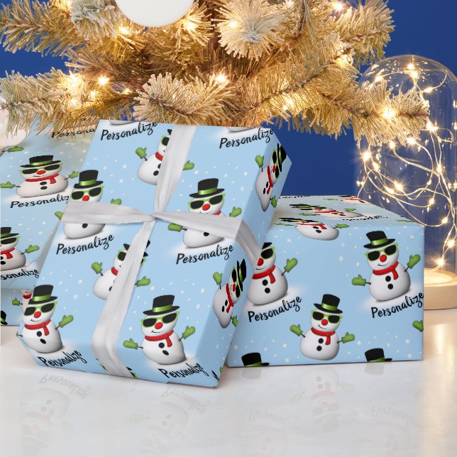 Cooler Schneemann Weihnachtswinterblauer Schnitt Geschenkpapier (Feiertage)