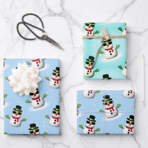 Cooler Schneemann Weihnachtswinterblauer Schnitt Geschenkpapier Set