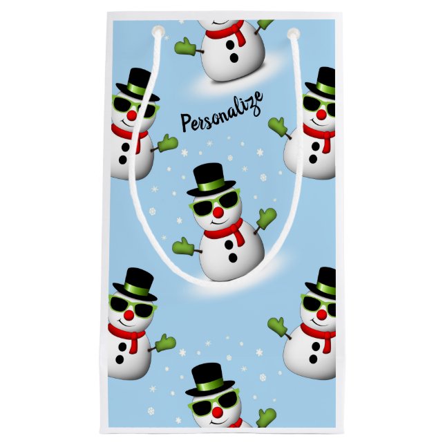 Cooler Schneemann Weihnachtswinterblauer Schnitt Kleine Geschenktüte (Vorderseite)