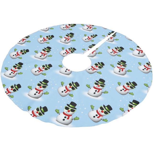 Cooler Schneemann Weihnachtswinterblauer Schnitt Polyester Weihnachtsbaumdecke (Schrägansicht)