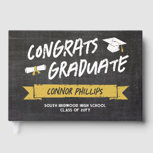 Cooler Schwarz-Gelb-Chalk-Glückwunsch Graduate Gästebuch