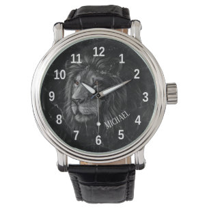 Cooler schwarz-weißer Löwenmarmor Armbanduhr