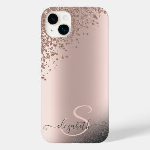 Cooler Schwarzer Glitzer Diamonds Rose Gold Monogr Case-Mate iPhone 14 Plus Hülle