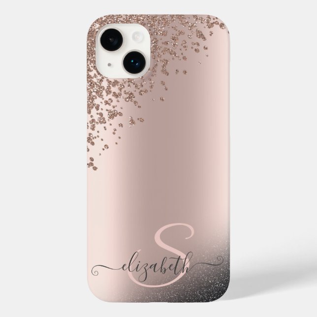 Cooler Schwarzer Glitzer Diamonds Rose Gold Monogr Case-Mate iPhone 14 Plus Hülle (Rückseite)