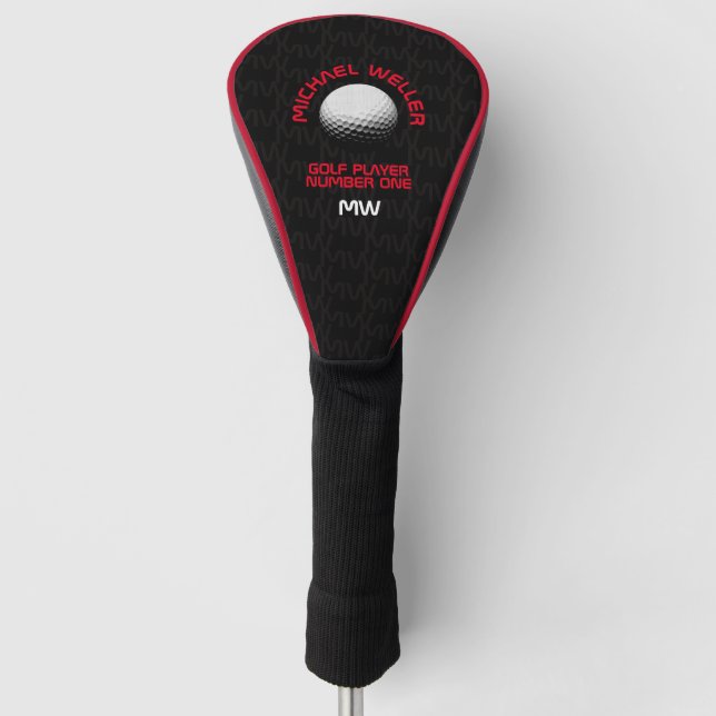 cooler schwarzer Golfkopf mit seinem Namen Golf Headcover (Vorderseite)