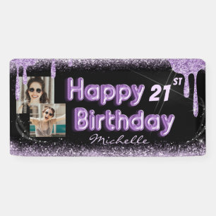 Cooler schwarzer und violetter Glitter zum 21. Geb Banner