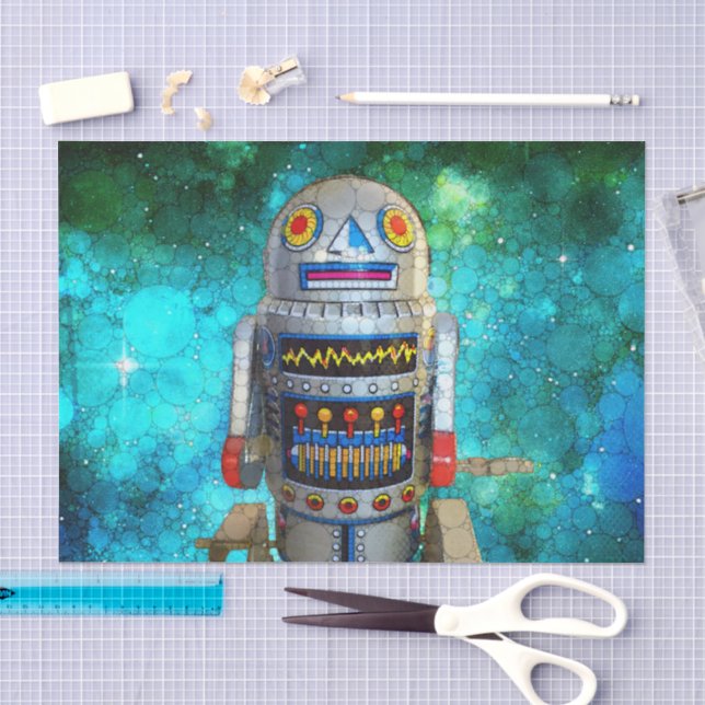 Cooler sci fi Retro Spielroboter blauer Galaxie Ge Seidenpapier (Handwerk)