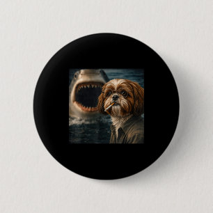 Cooler Shih Tzu Hund mit Hai-Selfie lustig dunkel Button