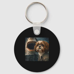 Cooler Shih Tzu-Hund mit Hai-Selfie lustig dunkel Schlüsselanhänger