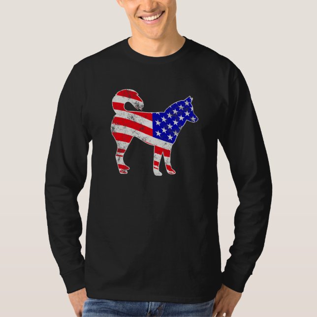 Cooler sibirischer Husky Dog Usa Flag Patriotic 4. T-Shirt (Vorderseite)