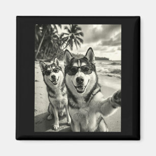 Cooler Sibirischer Husky lustiger Hund Selfie Stra Magnet