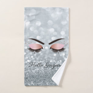 Cooler Silver Glitzer Bokeh, Imitate Lashes Badhandtuch Set