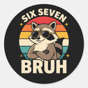 Cooler Six Seven Bruh Waschbär Sarkastisch Retro T Runder Aufkleber