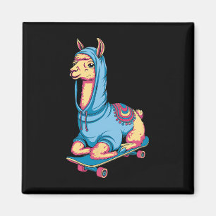 Cooler Skateboarding-Lama mit Hoodie Lustige Tiere Magnet