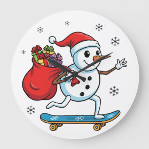 Cooler Skateboarding Schneemann Lustiger Weihnac Große Wanduhr