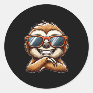 Cooler Sloth Sungles Summer Cartoon Runder Aufkleber