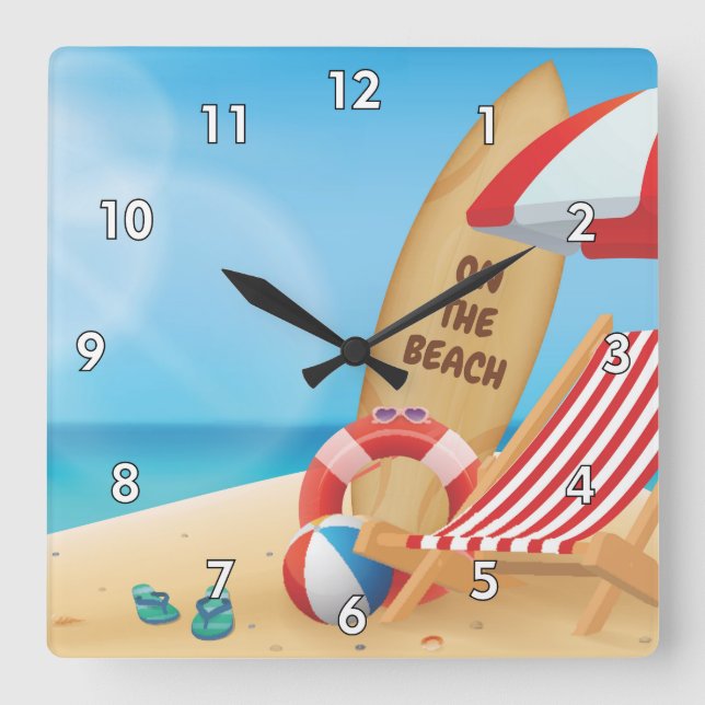 Cooler Sommer am Strand mit Surfboards Quadratische Wanduhr (Vorderseite)