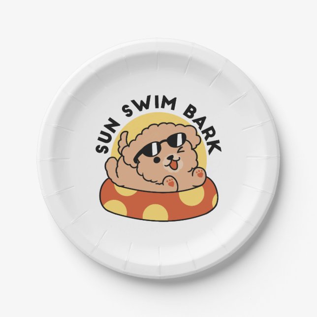 Cooler Sommerhund Floating - Niedliches Puppy Pool Pappteller (Vorderseite)