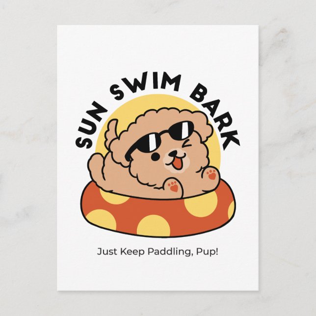 Cooler Sommerhund Floating - Niedliches Puppy Pool Postkarte (Vorderseite)