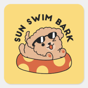 Cooler Sommerhund Floating - Niedliches Puppy Pool Quadratischer Aufkleber