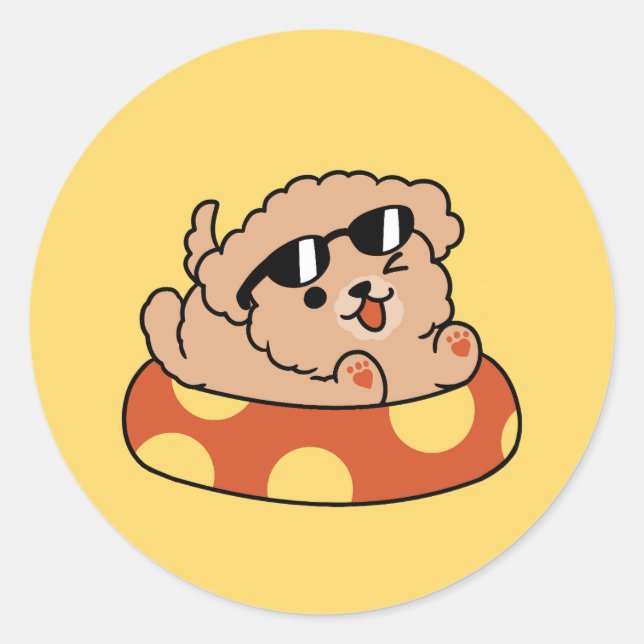 Cooler Sommerhund Floating - Niedliches Puppy Pool Runder Aufkleber (Vorderseite)