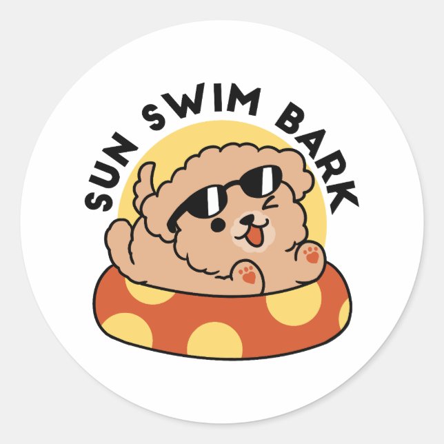 Cooler Sommerhund Floating - Niedliches Puppy Pool Runder Aufkleber (Vorderseite)