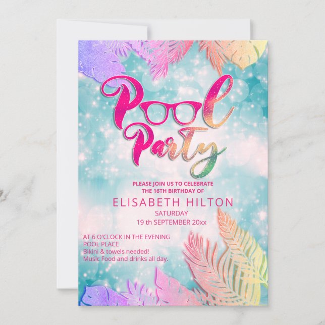 Cooler Sommerskriptpool Party Geburtstag Einladung (Vorderseite)