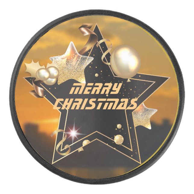 Cooler Sonnenaufgang Gold Black Metallic Stars Mer Eishockey Puck (Vorderseite)