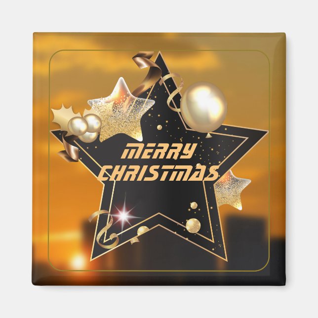 Cooler Sonnenaufgang Gold Black Metallic Stars Mer Magnet (Vorne)