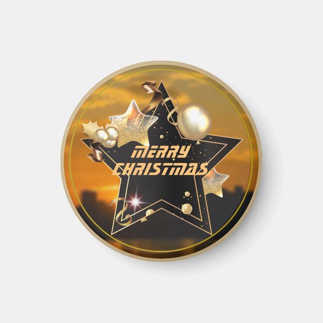 Cooler Sonnenaufgang Gold Black Metallic Stars Mer Magnet (Vorne)
