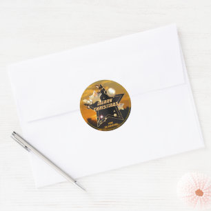 Cooler Sonnenaufgang Gold Black Metallic Stars Mer Runder Aufkleber