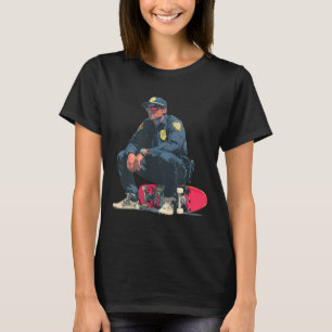 Cooler Sonnenbrillen-Polizist mit Skateboard für d T-Shirt