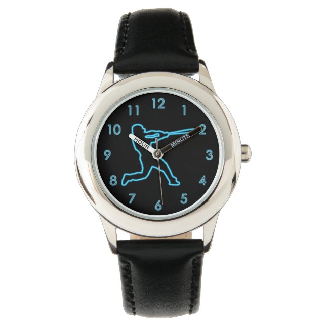 Cooler Spaß Einzigartiger Neon Blue Baseball Batte Armbanduhr (Vorderseite)