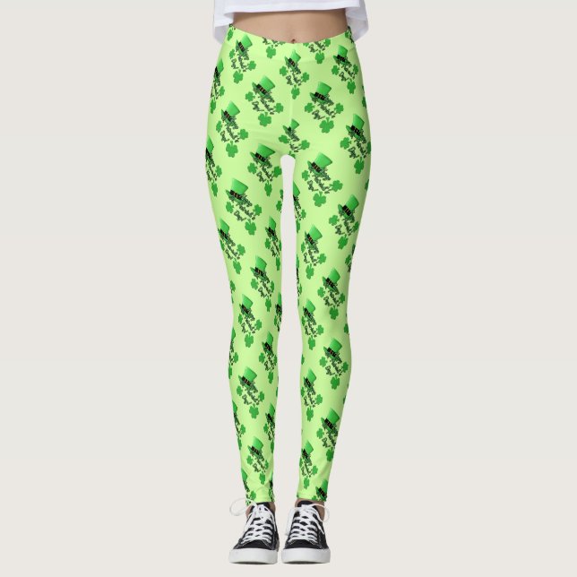 Cooler Spaß Green top hat Kleeblatts St Patricks D Leggings (Vorderseite)