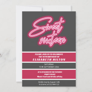Cooler Spaß Neon Typografie Streifen süß 16 Einladung