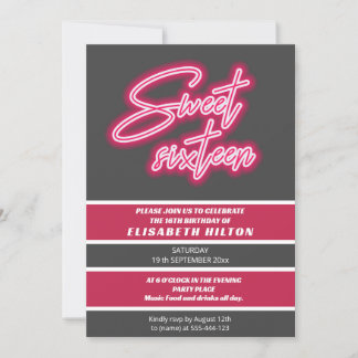 Cooler Spaß Neon Typografie Streifen süß 16 Einladung