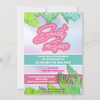 Cooler Spaß Neon Typografie Streifen süß 16 invita Einladung
