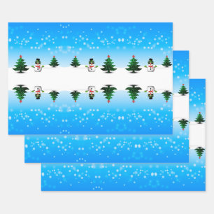 Cooler Spaß Snowman Funkelnd Weihnachtsbaumen blau Geschenkpapier Set