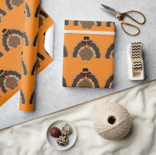 Cooler Spaß Türkei Erntedank Muster auf orange Geschenkpapier