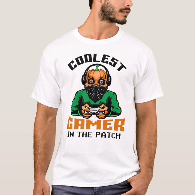 Cooler Spieler im Patch Halloween-Geschenk T-Shirt (Vorderseite)