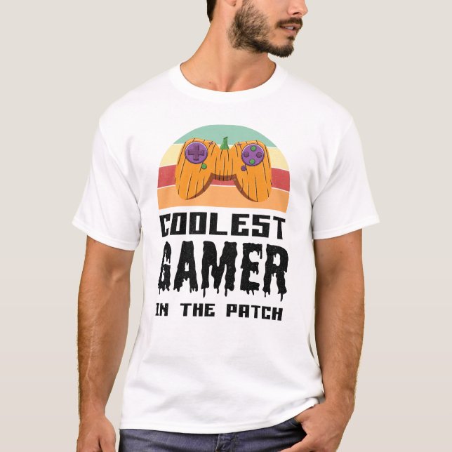 Cooler Spieler im Patch Halloween-Geschenk T-Shirt (Vorderseite)